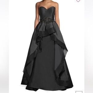 Jovani evening gown black taffeta with skirt overlay NWT size 12